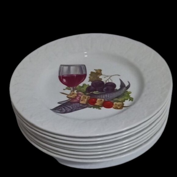 Vintage MCM Ironstone 10" Dinner Plates Spanish Crown Pontesa Design Set of 8 - Picture 11 of 12